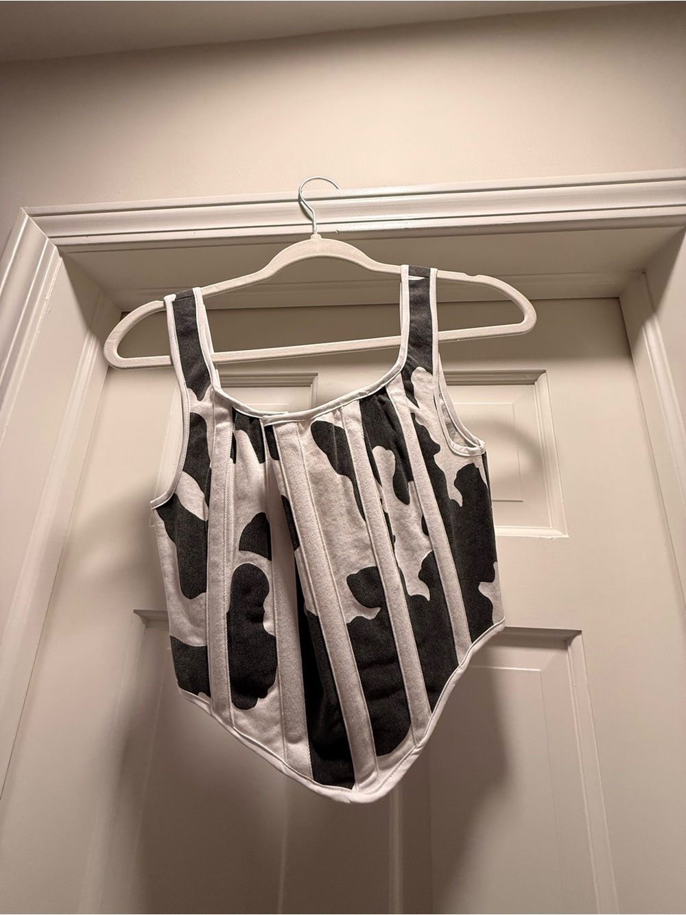 dylan Black and White Cowprint Panelled Crop Tank